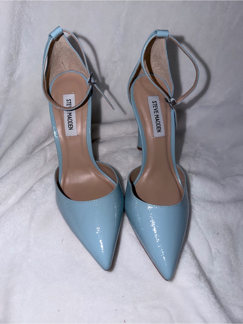 Steve Madden Light Blue Patent Pointed Toe Ankle-Strap Pumps